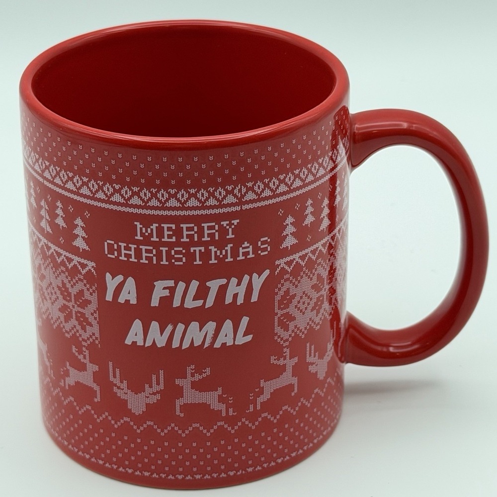 Typo Merry Christmas Ya Filthy‎ Animal Red Stoneware Mug Holiday Coffee Cup 12oz